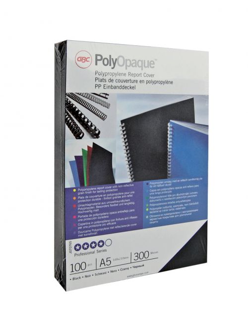GBC Opaque Polypropylene Covers 300 Micron A4 Black IB386831 [Pack 100]
