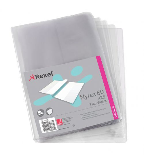 Rexel Nyrex™ Premium Twin A4 Document Folders, Glass Clear, 100mic, L-Folder, Pack of 25