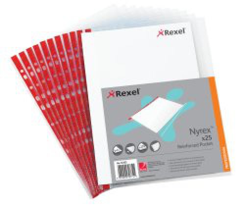 Rexel Nyrex Reinforced Multi Punched Pocket Polypropylene Foolscap 55 Micron Side Opening Pocket Clear (Pack 25) 12263