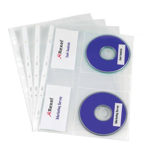 Rexel CD/DVD Pockets Multipunched A4 Clear 2001007 [Pack 5]