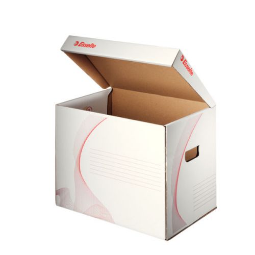 Esselte Standard Storage and Transportation Box Medium, top opening, integrated lid, White - Outer carton of 10