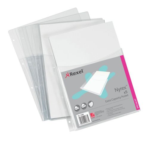 Rexel Nyrex Heavy Duty Extra Capacity A4 Embossed Punched Pocket (Pack of 5) 13680