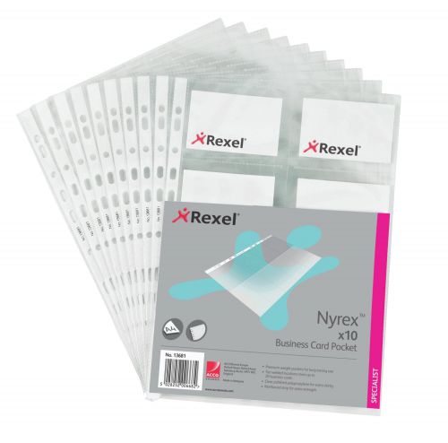 Rexel Nyrex Punched Business Card Pockets A4 (Pack of 10) 13681
