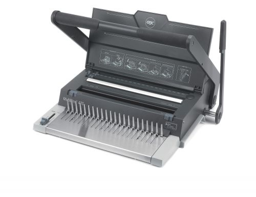 23608AC | The MultiBind 420 is a robust multifunctional binder that can create comb, click or wirebound documents. Its sheet 20 sheet punch capacity makes it ideal for frequent use and it binds up to 450 sheets using a 51mm comb, 125 sheets using 14mm wire or 145 sheets using a 16mm click. It's full-width handle ensures smooth, easy punching, and folds down securely when not in use for easy storage.