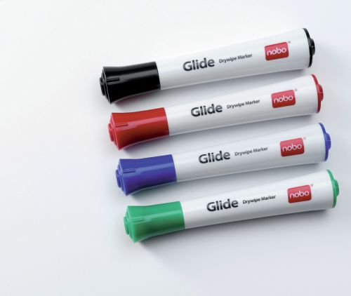 25470AC - Nobo Glide Whiteboard Marker Bullet Tip 3mm Line Assorted Colours (Pack 4) 1902096