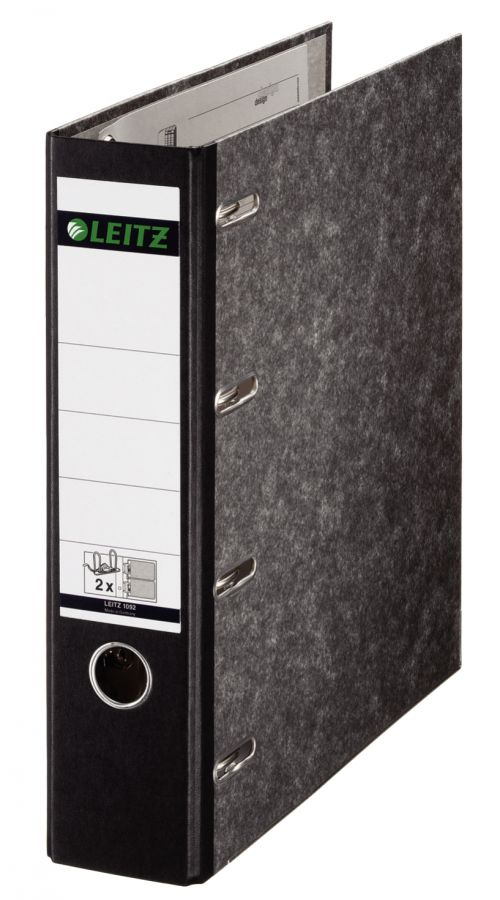 Leitz Double Mechanism Lever Arch File Classic Marbled, CO2 neutral, 100% recycled card. A3, 50 mm, Black - Outer carton of 5