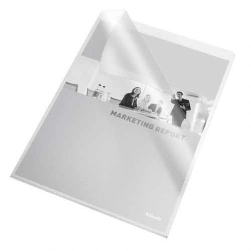 Esselte Quality Folder, Holds up to 20 A4 sheets, Transparent, Matte, 115 Micron Polypropylene (Pack of 25) - Outer carton of 4
