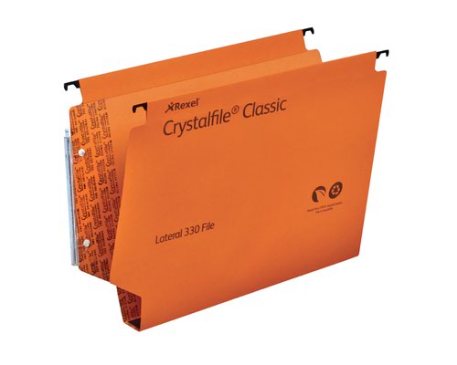 Rexel Crystalfile Classic 300 Foolscap Lateral Suspension File Manilla 30mm Orange (Pack 25) 3000110 28011AC