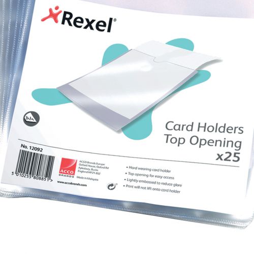 RX12092 Rexel Card Holders Polypropylene A4 Clear (Pack of 25) 12092