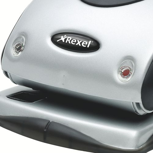 Rexel P225 Punch 2-Hole Robust Metal with Nameplate Capacity 25x 80gsm Silver and Black Ref 2100743 ACCO Brands