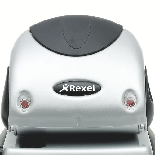 Rexel P225 Punch 2-Hole Robust Metal with Nameplate Capacity 25x 80gsm Silver and Black Ref 2100743