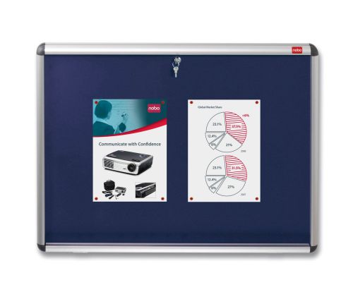Nobo Display Cabinet Noticeboard Visual Insert Lockable A1 W1025xH745mm Blue Ref 1902048