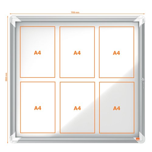 Nobo Premium Plus Outdoor Lockable Magnetic Whiteboard Display Case Aluminium Frame 6 x A4 White 709x668mm 1902578 25162AC