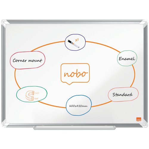 Nobo Premium Plus Magnetic Enamel Whiteboard Aluminium Frame 600x450mm 1915143