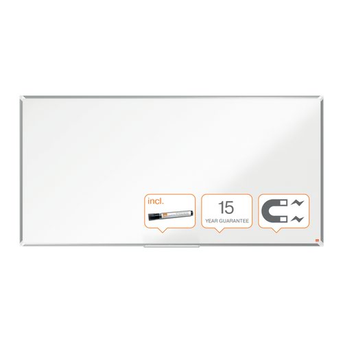 Steel magnetic whiteboard with a modern stylish aluminium trim. Fixed by a through corner wall mounting and includes a large whiteboard pen tray for the convenient storage of whiteboard markers and erasers.The painted steel magnetic whiteboard surface delivers an increased level of erasability for moderate use.Size: 1800x900mm.