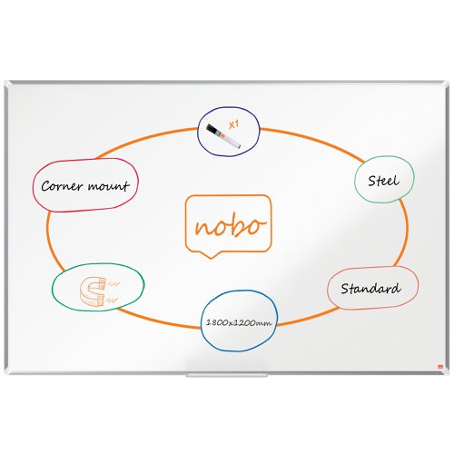 Nobo Premium Plus Magnetic Steel Whiteboard Aluminium Frame 1800x1200mm 1915161
