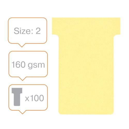 Nobo T-Card Size 2 48 x 85mm Yellow (Pack of 100) 2002004