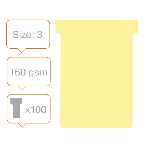 Nobo T-Card Size 3 80 x 120mm Yellow (Pack of 100) 2003004 - NB38915