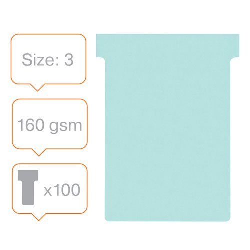 26184AC - Nobo T-Cards A80 Size 3 Light Blue (Pack 100) 2003006
