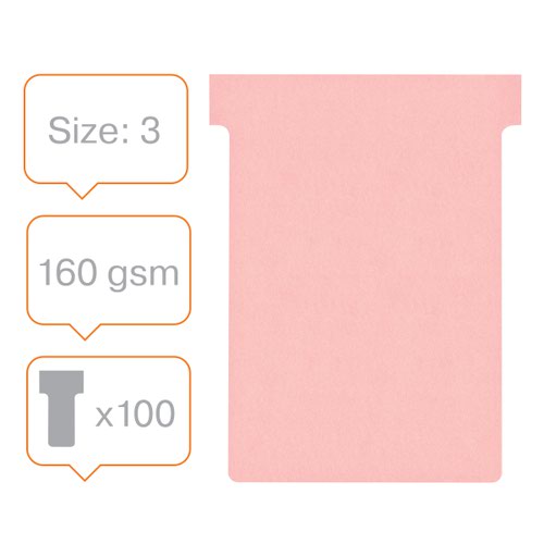 Nobo T-Card Size 3 80 x 120mm Pink (Pack of 100) 2003008 - NB38916