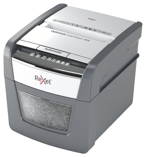 Rexel Optimum AutoFeed 45X Cross Cut Shredder 20 Litre 45 Sheet Automatic/6 Sheet Manual Black 2020045X 85779AC Buy online at Office 5Star or contact us Tel 01594 810081 for assistance