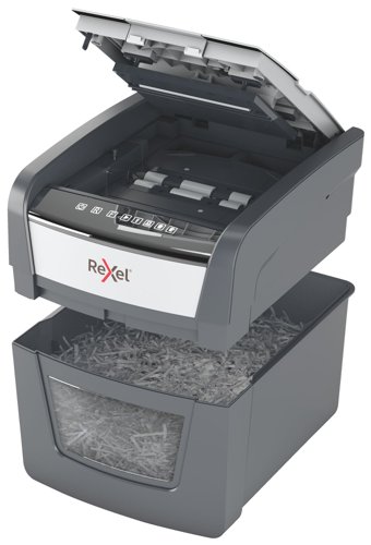 Rexel Optimum AutoFeed 45X Cross Cut Shredder 20 Litre 45 Sheet Automatic/6 Sheet Manual Black 2020045X 85779AC Buy online at Office 5Star or contact us Tel 01594 810081 for assistance