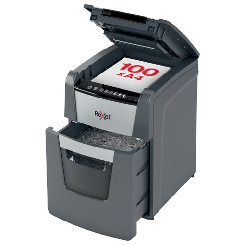 Rexel Optimum AutoFeed Plus 100M Micro Cut Shredder 34 Litre 100 Sheet Automatic/6 Sheet Manual Black 2020100M  85793AC