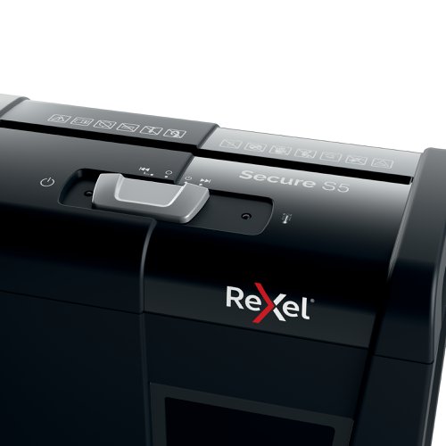 Rexel's range of Secure paper shredders are ideal for destroying your personal documents and sensitive information at home. The Secure S5 shredder machine shreds up to 5 sheets of A4 paper (80gsm) in one go through the manual feed slot into P-2 (6mm) strip cut pieces. This small shredder is perfect for use as a home shredder in a home office, or is also an ideal personal office shredder that fits conveniently under a desk due to its compact and convenient size. Designed for light to moderate use with a 10L bin capacity.
