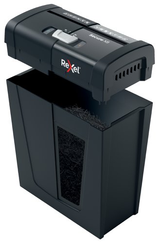 86024AC | Rexel's range of Secure paper shredders are ideal for destroying your personal documents and sensitive information at home. The Secure X8 shredder machine shreds up to 8 sheets of A4 paper (80gsm) in one go through the manual feed slot into P-4 (4x40mm) cross cut pieces. This cross cut shredder is small and compact making it a perfect home shredder for use in a home office; it is also an ideal personal office shredder that fits conveniently under a desk. Designed for light to moderate use with a 14L bin capacity for less frequent emptying.