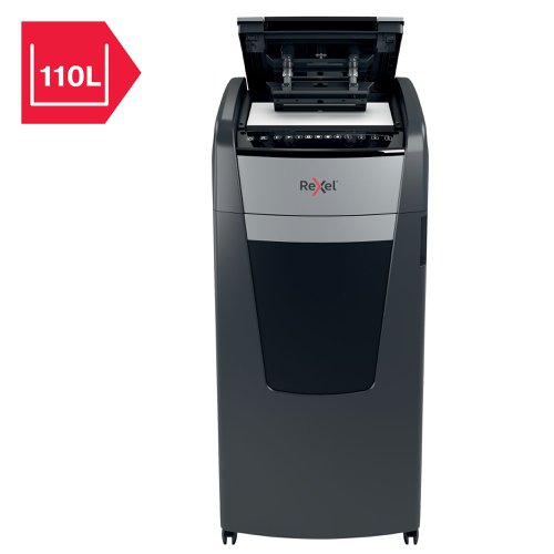 Rexel Optimum AutoFeed+ 600M micro-cut shredder automatically shreds up to 600 A4 sheets of 80gsm paper at a time, into P-5 (2x15mm) micro-cut pieces. This auto feed shredder machine is a sophisticated office shredder, featuring a 110 litre pull out bin. Featuring Jam Free technology for smoother operation. The auto-feed removes the need to manually feed paper. With the capability to accept staples and paper clips, the tedious process of manual removal is also unnecessary. 75 GBP / Euro Cashback Claim at www.cashback.officerewards.eu