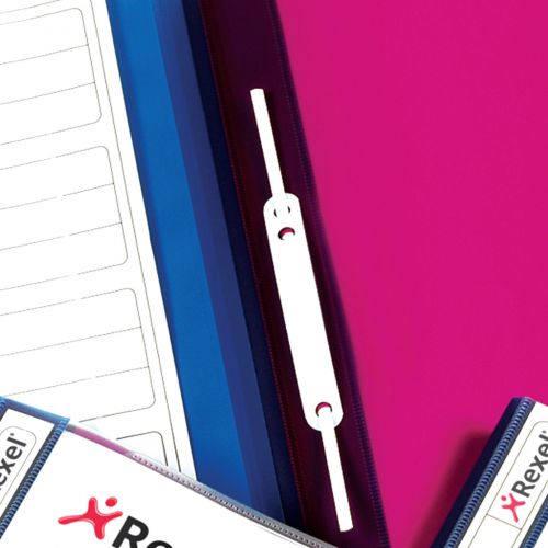 The 5 part file tranz is a contemporary way to store or to index large projects. Frosted translucent indexes allow the front page of each section to be viewed. The file has a clear front cover and the following coloured indexes - raspberry, purple, light blue, green and dark blue.