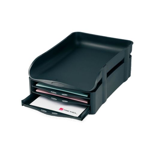 Rexel Agenda2 In-Out Letter Tray Charcoal (Extra wide for A4 and Foolscap papers) 2101016