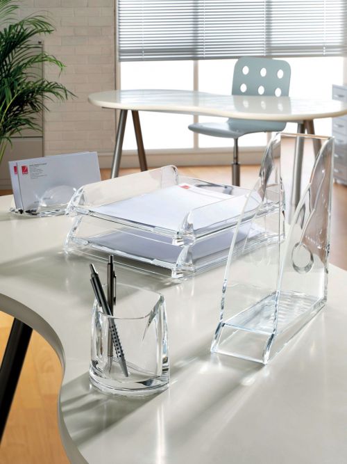 Rexel Nimbus Magazine Rack Robust Acrylic with Front Indexing Tab A4 Clear Ref 2101499 828610 Buy online at Office 5Star or contact us Tel 01594 810081 for assistance