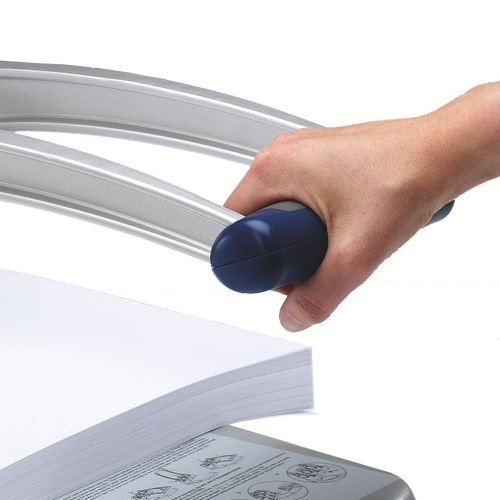 The HD2300X is a strong, heavy duty 2 punch for punching up to 300 sheets of paper (80 gsm). The extra long handle and hollow pin technology make hole punching effortless and comfortable, even with large stacks of paper. It cuts through 150 sheets of paper in just one easy movement and up to 300 sheets with a second push. It features an adjustable paper depth and locking metal paper size guide to ensure total punching accuracy.