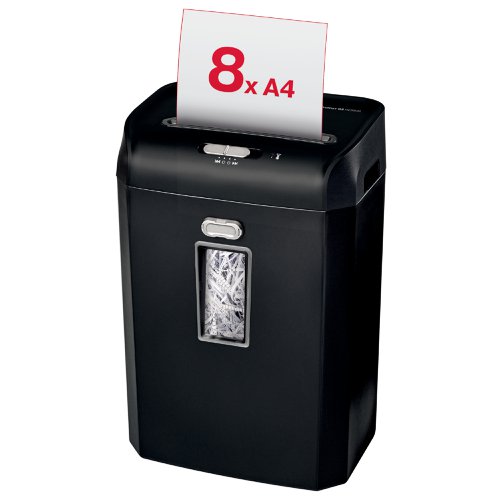 The ProMax QS RES823 is the ideal paper shredder for the secure disposal of confidential documents. The manual feed slot shreds up to 8 sheets (80 gsm) in one go into P2 (6mm) strip cut pieces, perfect for the home office. Quietly operates to maintain a calm working environment when shredding. The 23 litre bin is easy to empty, holding up to 160 x A4 sheets, with a lift off shredder head and transparent window to see when it is full. Shreds staples, paper clips and credit cards. Continuous 10 minute run time and ultra quiet operation, ideal for personal shredding use in the home office environment . Manual and auto reverse/forward feature releases paper jams when shredding. This paper shredder comes with a 2 year shredder warranty, and a 7 year cutter warranty. 
