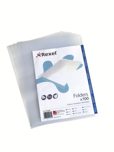 Rexel Economy A4 Document Folder, Clear Embossed, 100mic, Cut Flush (Pack 100)