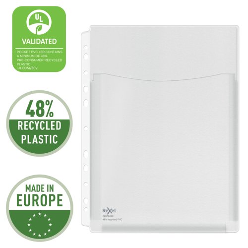 Rexel Premium Expanding Pocket A4, 48% pre-consumer recycled plastic, Pack of 5