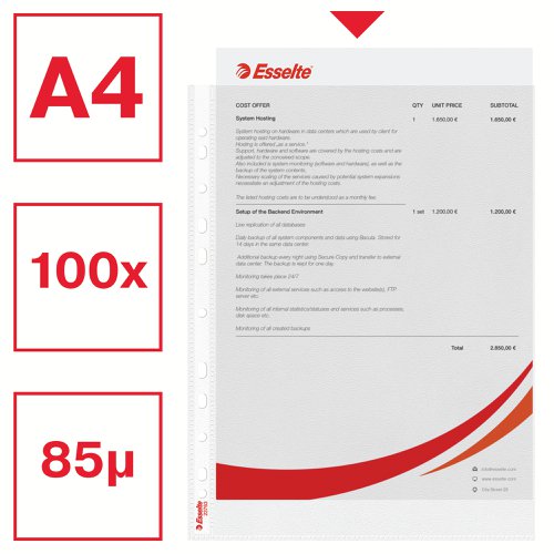 Esselte Quality Pocket A4, 30% pre-consumer recycled plastic 23763 Buy online at Office 5Star or contact us Tel 01594 810081 for assistance