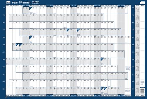 Sasco 2022 Original Year Wall Planner with wet wipe pen & sticker pack; Board Mounted; 915W x 610mmH - Outer carton of 10