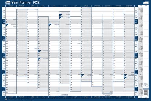 Sasco 2022 Vertical Year Wall Planner with wet wipe pen & sticker pack; Poster Style; 915W x 610Hmm - Outer carton of 10