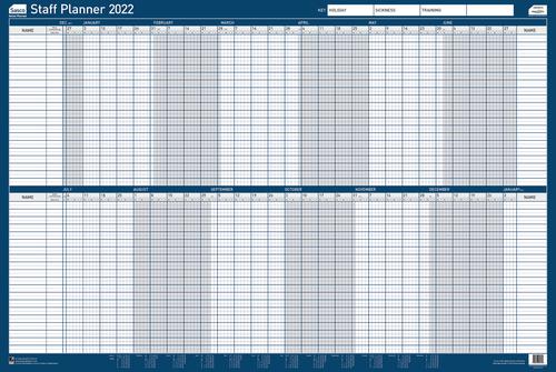Sasco 2022 Staff Year Wall Planner with wet wipe Pen & sticker pack, Poster Style, 915W x 610mmH - Outer carton of 10