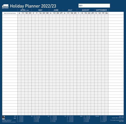 Sasco 2022/23 Fiscal Holiday Year Wall Planner with wet wipe Pen & sticker pack, Double Sided Poster Style, 412W x 416Hmm - Outer carton of 10