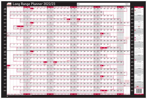 Sasco 2021/22 Long Range 2 Year Wall Planner with wet wipe Pen & sticker pack, Board Mounted, 915W x 610mmH - Outer carton of 10