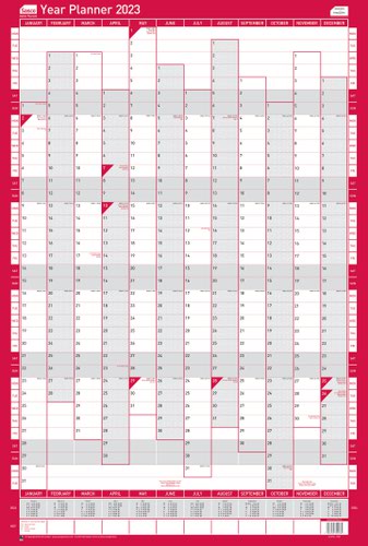 Sasco 2023 Year Planner Portrait Unmounted with Pen Kit 915x610mm Red Ref 2410194