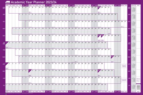 Sasco 2023/24 Academic Year Wall Planner with wet wipe Pen & sticker pack; Poster Style; 915W x 610mmH - (1 Pack of 10)