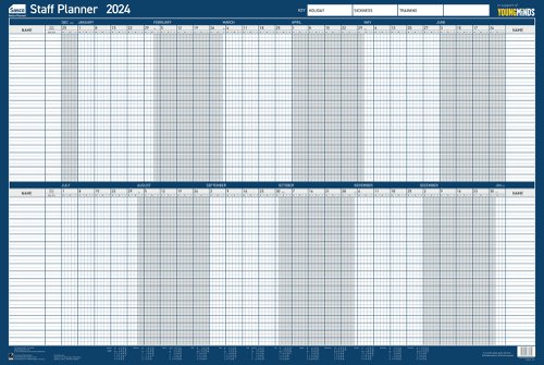 Sasco Staff Year Wall Planner 2024 Unmounted W915 x H610mm - 2410229