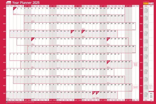 Sasco 2025 Original Year Wall Planner 915W x 610mmH With Wet Wipe Pen & Sticker Pack Board Mounted - 2410238