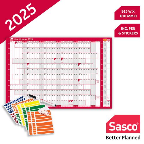 Sasco Wall Planner 2025 Mounted Dated Planners PL1122