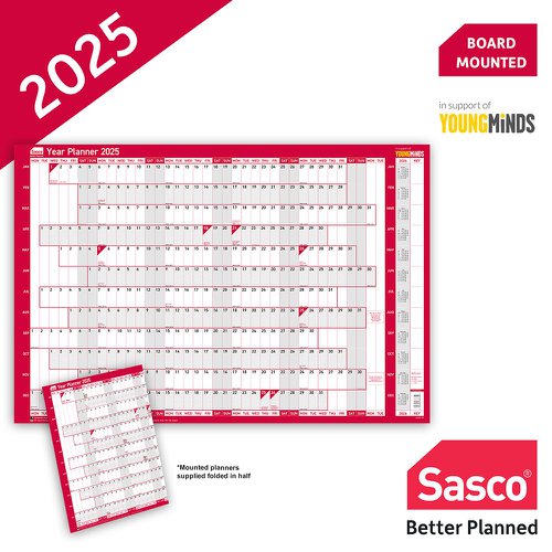 Sasco Wall Planner 2025 Mounted Dated Planners PL1122