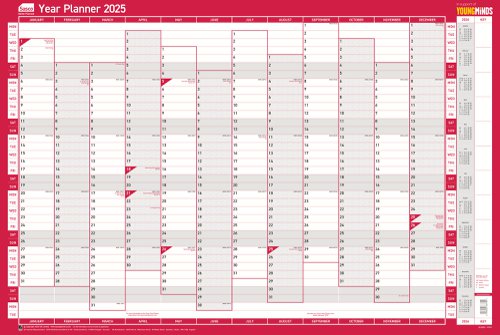 Sasco 2025 Vertical Year Wall Planner 915W x 610mmH With Wet Wipe Pen & Sticker Pack Unmounted - 2410243